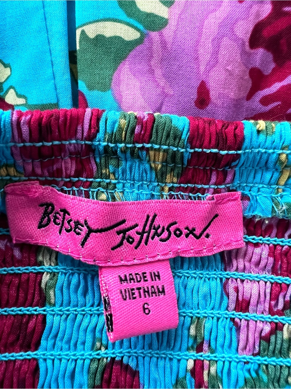 Betsey Johnson Turquoise Blue Floral Cotton Retro Halter Dress Fit And Flare 6 - Picture 11 of 14